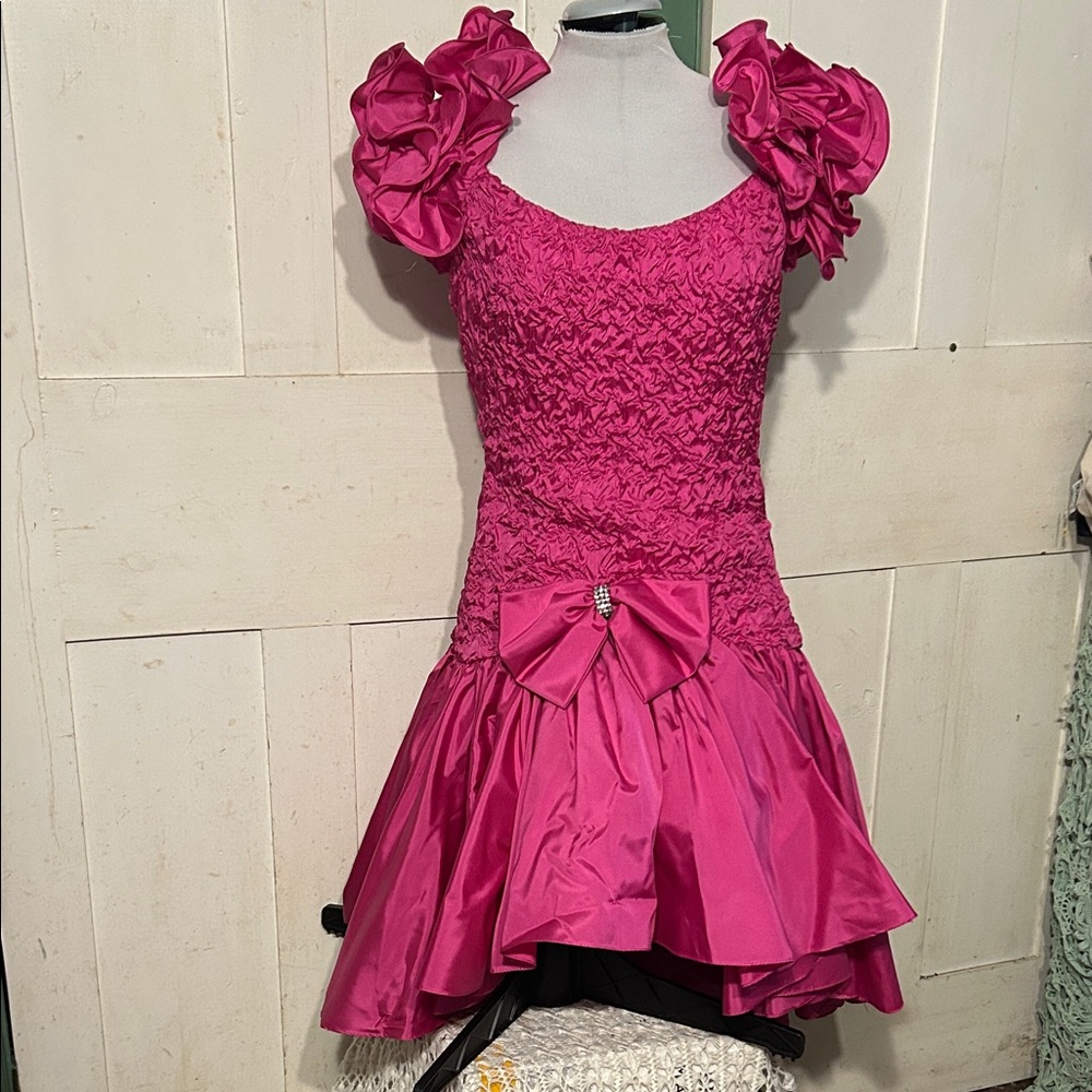 Fab Night Way Vintage Party Dress Ex Cond 90s Y2K Fit-N-Flare Magenta Ho-Low
